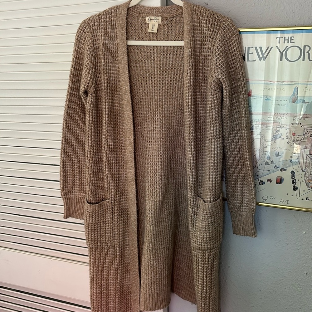 Jessica Simpson Long Line Waffle Knit Cardigan Size Small EUC